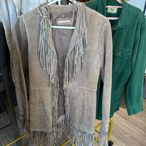 Taupe Suede Fringe Leather Jacket